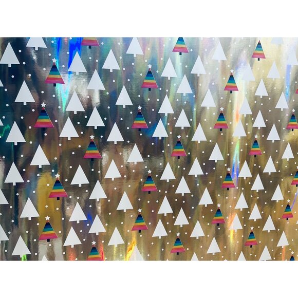 Hallmark Wrapping Paper Christmas Trees Rainbows Silver Holographic 25 sqft Roll - Picture 1 of 2